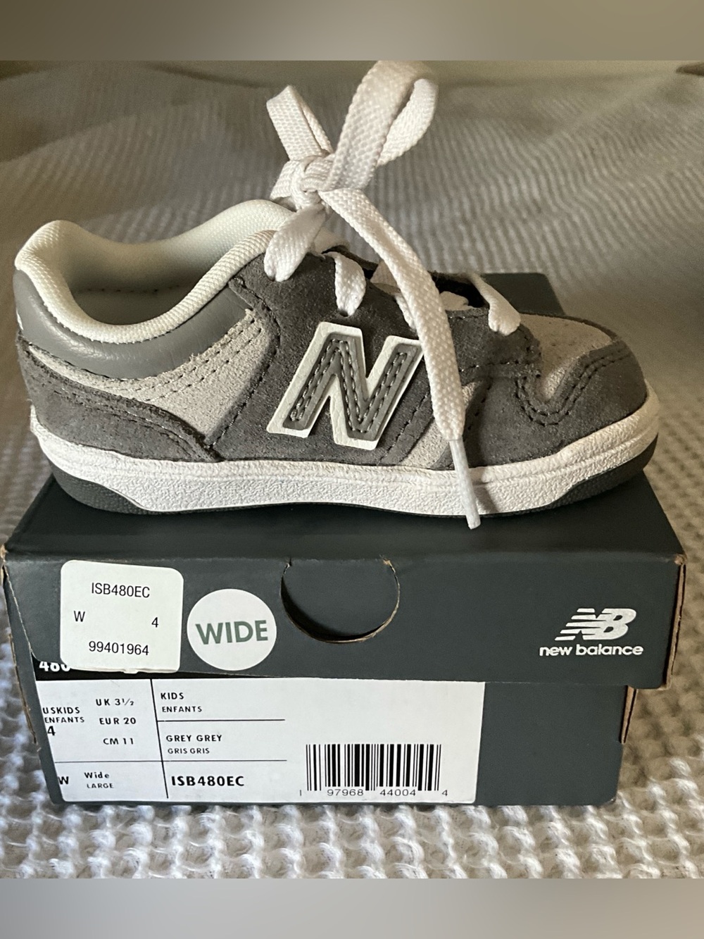 New Balance 480 Toddler Grey Suede Lace Up Sneakers Sz 4 Wide